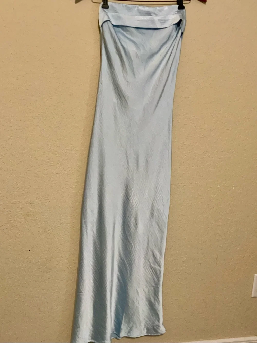 Realtix Strapless Light Blue Cowl-Back Maxi Dress, size Small NWT